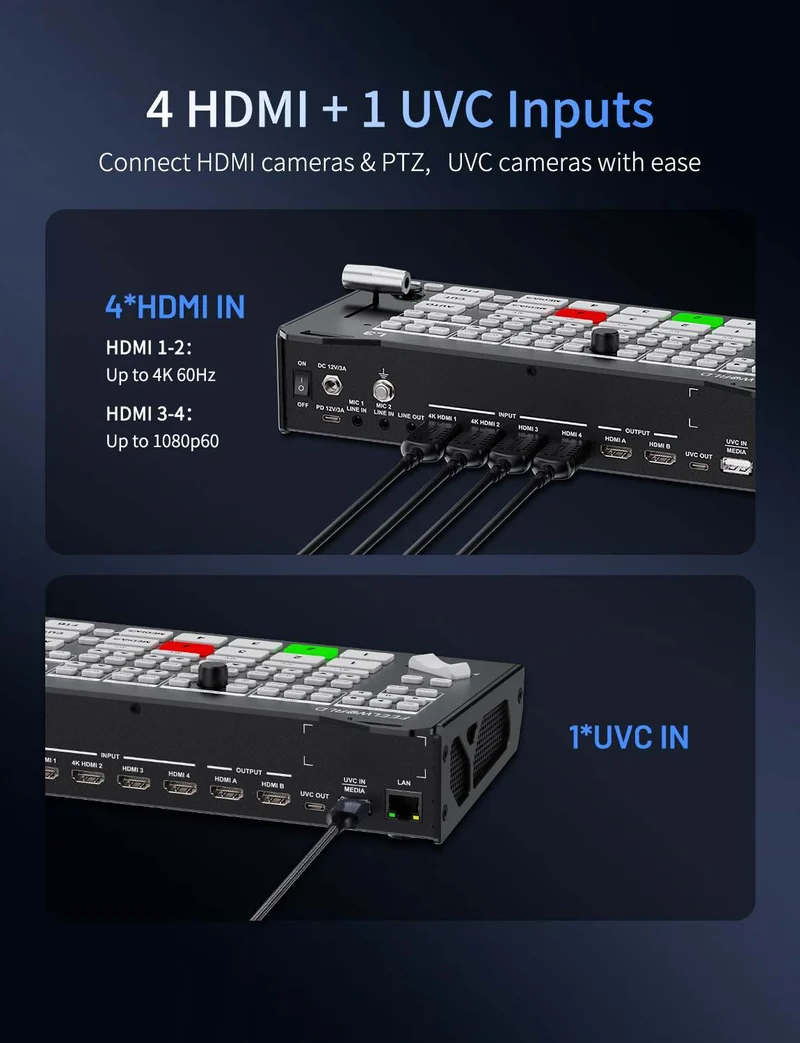 FEELWORLD L3 4 HDMI 1 UVC Eingang Multi-Kamera-Videomischer für Live-Streaming