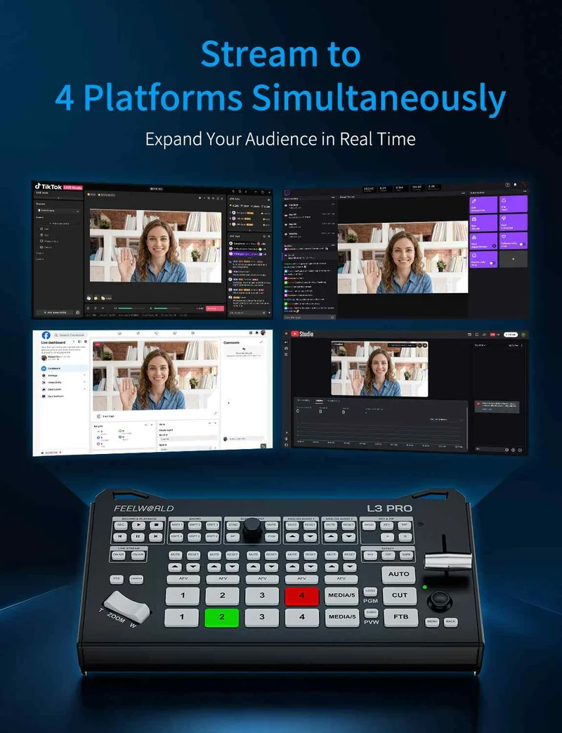FEELWORLD L3 PRO 4 HDMI 4 SDI 1 UVC Eingang Multi-Kamera-Videomischer für Live-Streaming