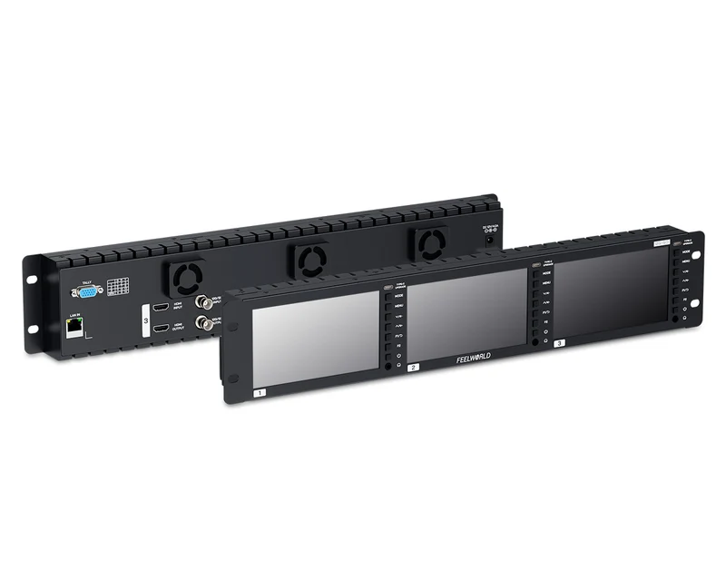FEELWORLD FRM501G Triple 5.5" 2HE Rackmount-Monitor 12G SDI 4K HDMI 1920x1080 IPS 1000nits Hohe Helligkeit