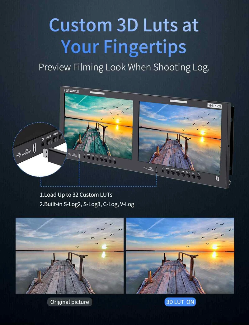 FEELWORLD FRM1001G Dual 10.1 Zoll 4HE Rackmount-Monitor 12G SDI 4K HDMI 1920x1200 IPS
