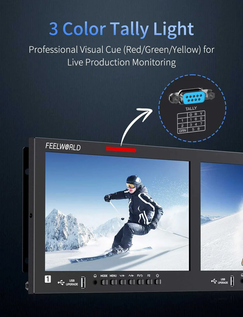 FEELWORLD FRM1001G Dual 10.1 Zoll 4HE Rackmount-Monitor 12G SDI 4K HDMI 1920x1200 IPS