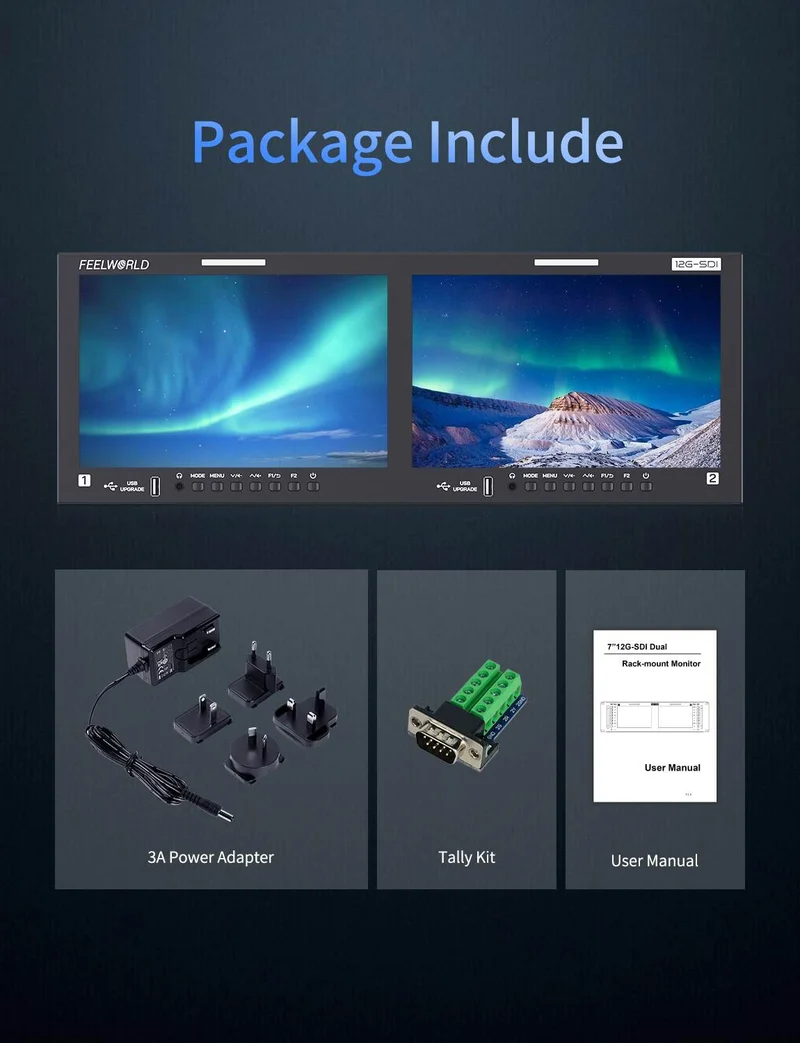 FEELWORLD FRM1001G Dual 10.1 Zoll 4HE Rackmount-Monitor 12G SDI 4K HDMI 1920x1200 IPS