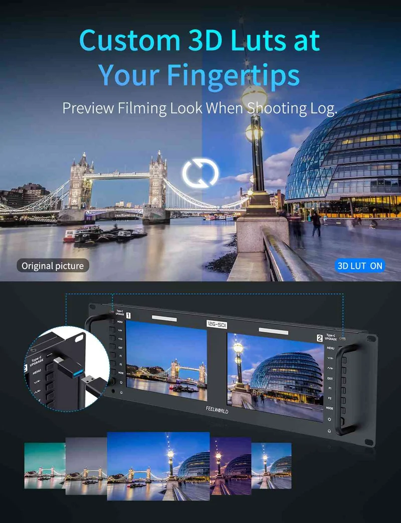 FEELWORLD FRM701G Dual 7 Zoll 3HE Rackmount-Monitor 12G-SDI 4K HDMI 1920x1200 IPS