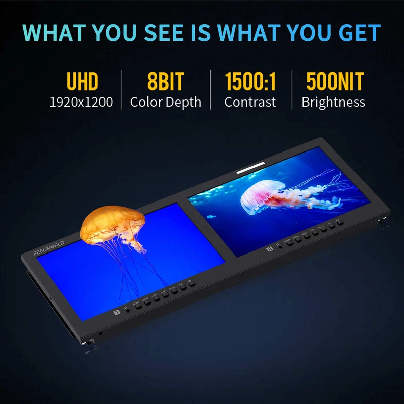 FEELWORLD D101 PLUS Dual 10.1 Zoll 4HE Rackmount Broadcast-Monitor 4K HDMI 3G SDI 1920x1200IPS