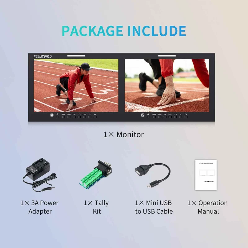 FEELWORLD D101 PLUS Dual 10.1 Zoll 4HE Rackmount Broadcast-Monitor 4K HDMI 3G SDI 1920x1200IPS