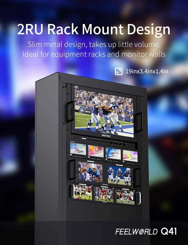 FEELWORLD Q41 Quad 4.5 Zoll 2HE Rack-Monitor mit 3G-SDI, 4K-HDMI-AV-Ein- und -Ausgang