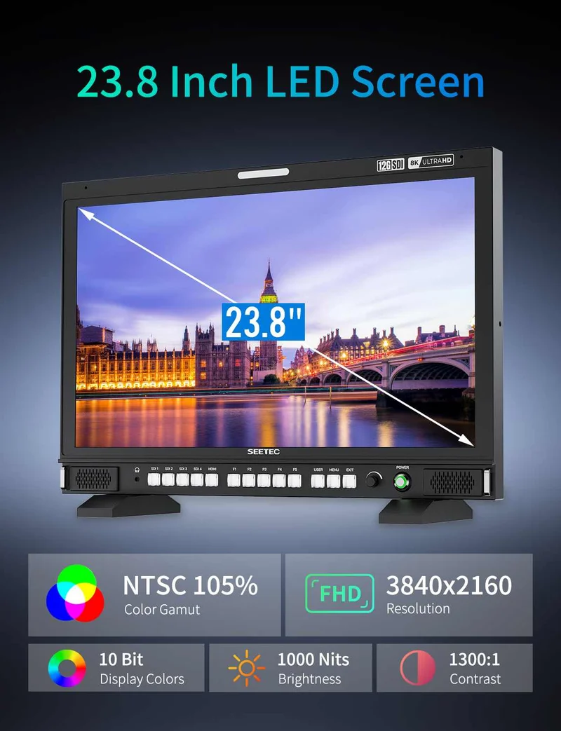 SEETEC S24 23.8-Zoll 4K/8K Broadcast-Monitor Hohe Helligkeit 1000 Nits 4x12G-SDI HDMI UltraHD 3840x2160
