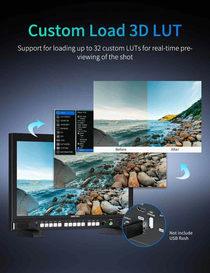 SEETEC S24 23.8-Zoll 4K/8K Broadcast-Monitor Hohe Helligkeit 1000 Nits 4x12G-SDI HDMI UltraHD 3840x2160