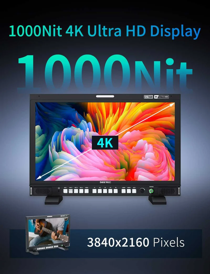 SEETEC S24 23.8-Zoll 4K/8K Broadcast-Monitor Hohe Helligkeit 1000 Nits 4x12G-SDI HDMI UltraHD 3840x2160