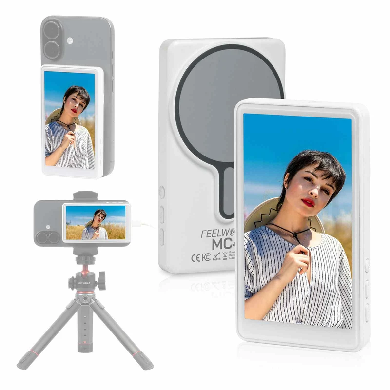 FEELWORLD MC4 Selfie-Monitor für iPhone/Android, 4K/1080p, magnetisch, kabellos, 99 m Reichweite, HD für Vlogging und Streaming