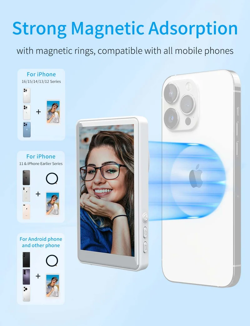 FEELWORLD MC4 Selfie-Monitor für iPhone/Android, 4K/1080p, magnetisch, kabellos, 99 m Reichweite, HD für Vlogging und Streaming