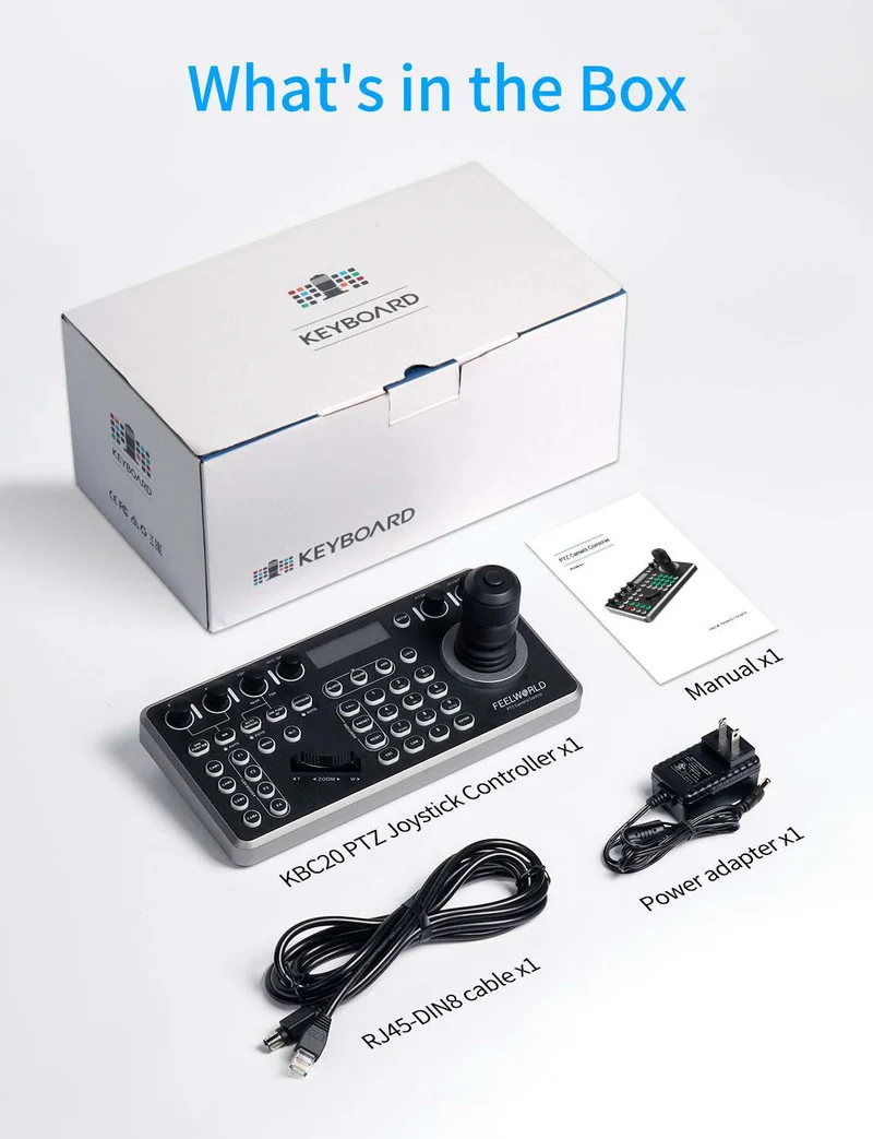 FEELWORLD KBC20 PTZ-Kamerasteuerung mit Joystick und Tastatur, Unterstützung mehrerer Steuerungsprotokolle und PoE