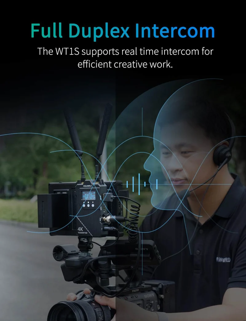 FEELWORLD WT1S 4K Drahtloses Videoübertragungssystem SDI+Dual HDMI Vollduplex-Intercom Live-Streaming