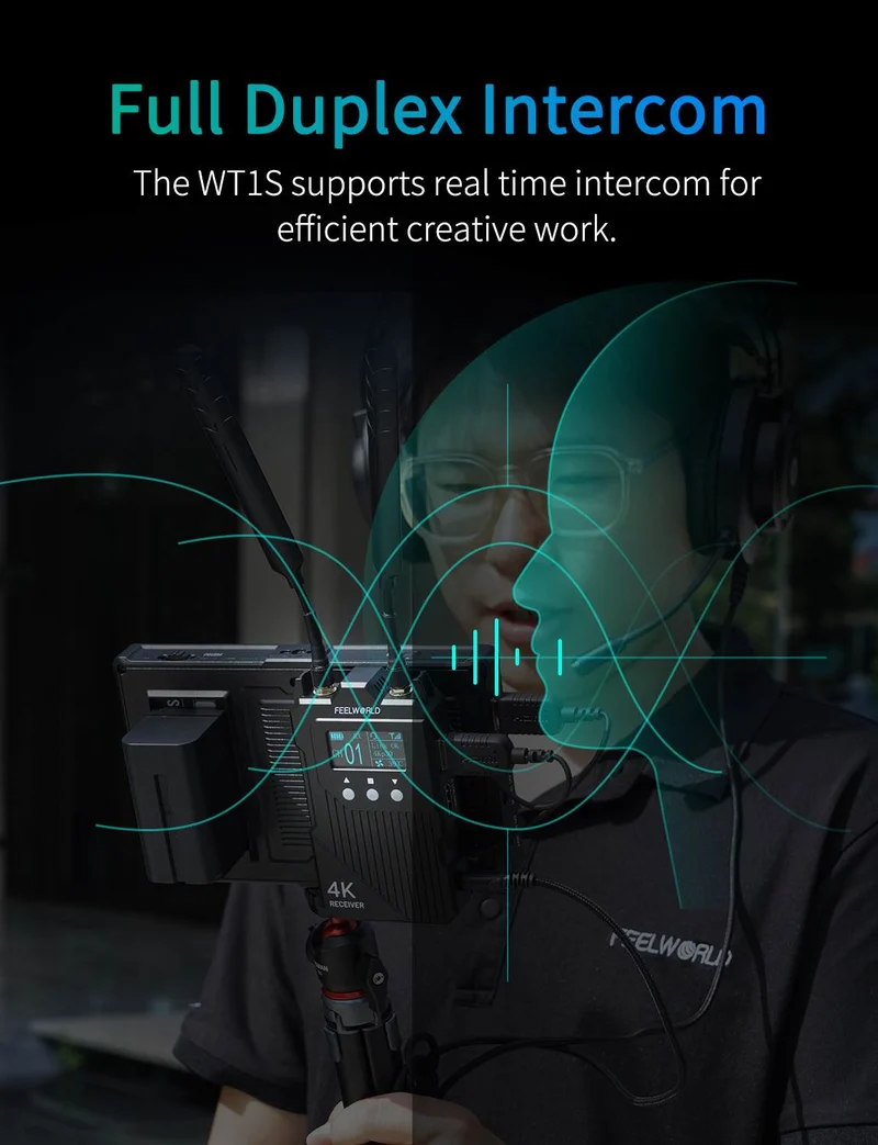 FEELWORLD WT1H 4K Drahtloses Videoübertragungssystem Dual HDMI Vollduplex-Intercom Live-Streaming