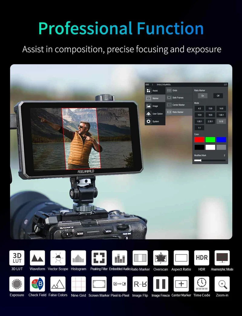 FEELWORLD SC6 6 Zoll 1500nit HighBright Aluminium Feld-DSLR-Kameramonitor mit Touchscreen, 3G, SDI, 4K, HDMI und 60 Hz