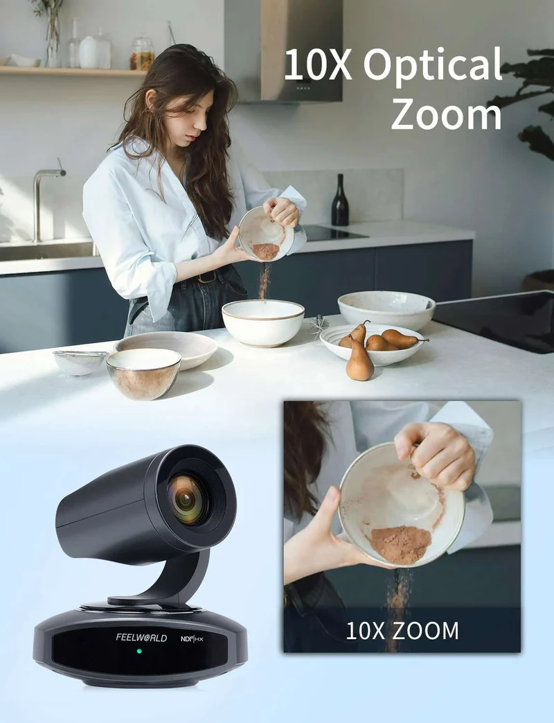 FEELWORLD NDI10X NDI 4K PTZ-Kamera mit 10-fachem optischem Zoom, KI-Tracking, HDMI, USB und IP-Fernbedienung