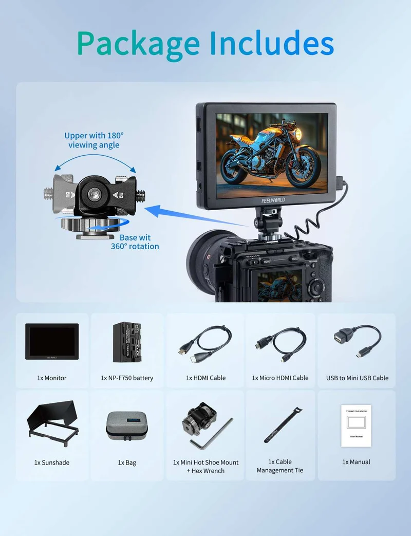 FEELWORLD T7 PRO 7 Zoll 2000nit Aluminium Feld-DSLR-Kameramonitor Ultrahell 4K HDMI 60