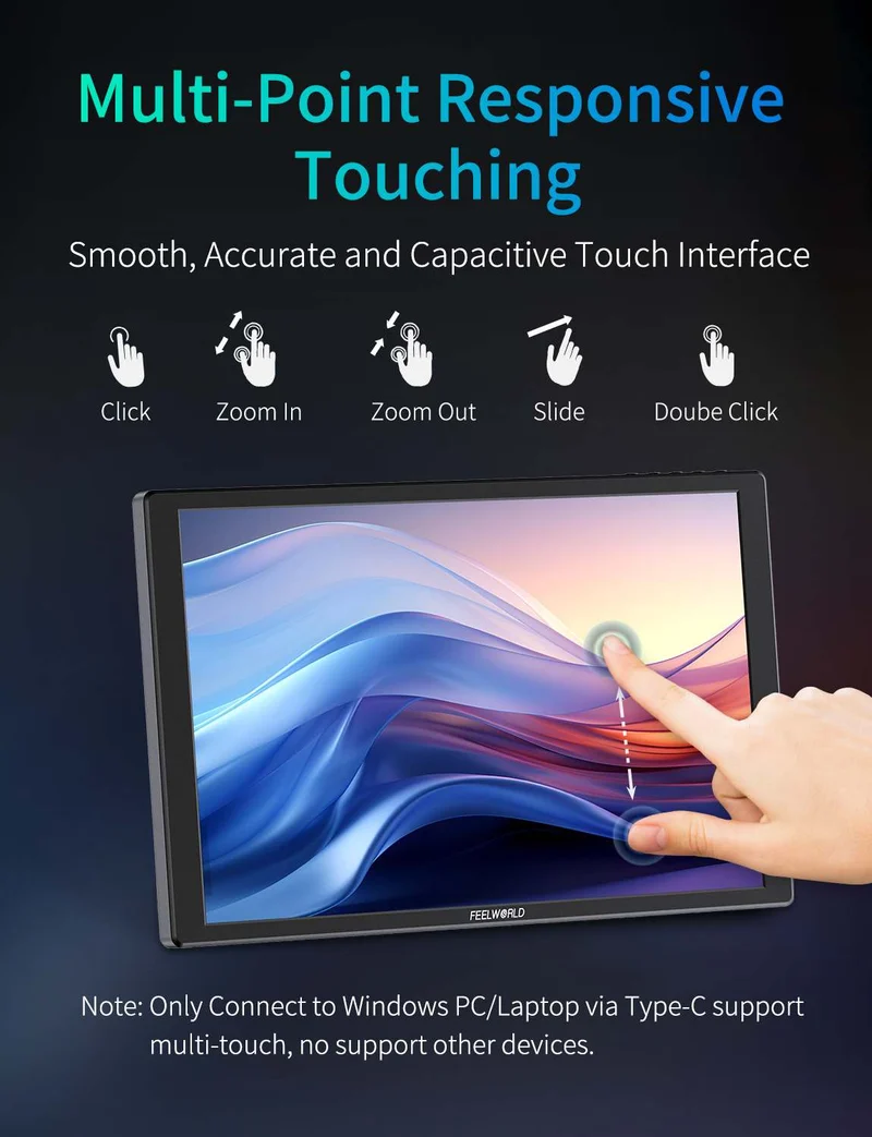 FEELWORLD D10 10.1 Zoll 350 cd/m² Tragbarer externer Monitor mit Touchscreen, FHD 1920 x 1200, USB-C und HDMI