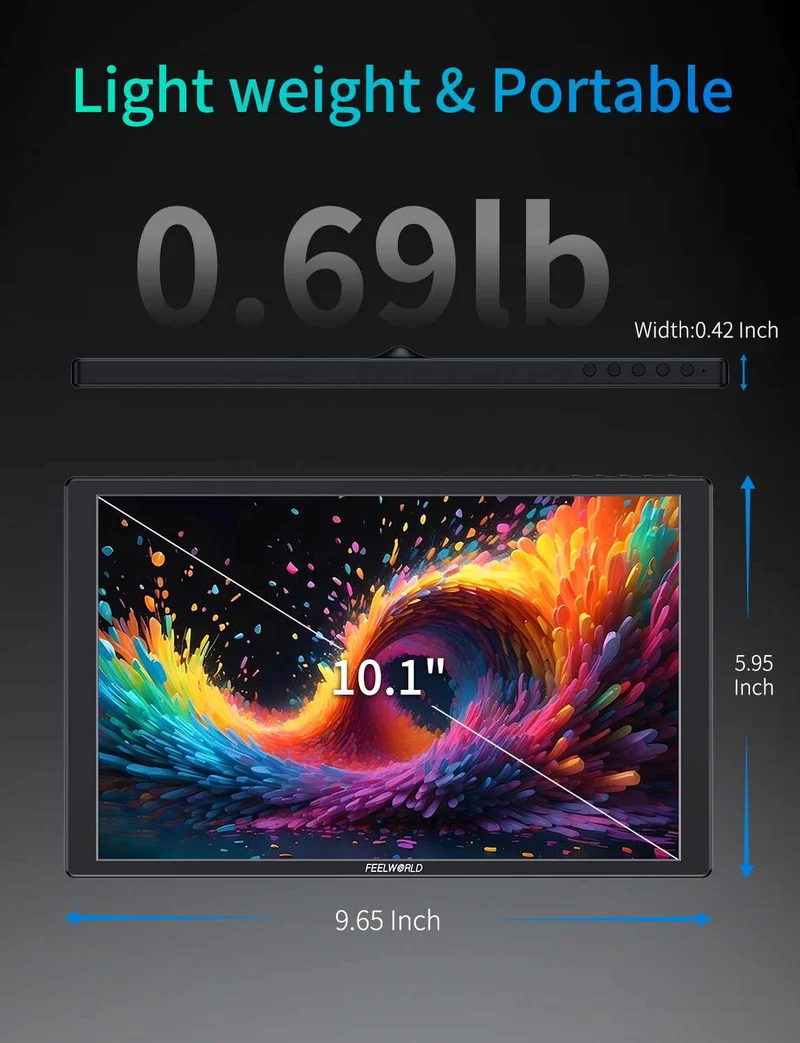 FEELWORLD D10 10.1 Zoll 350 cd/m² Tragbarer externer Monitor mit Touchscreen, FHD 1920 x 1200, USB-C und HDMI