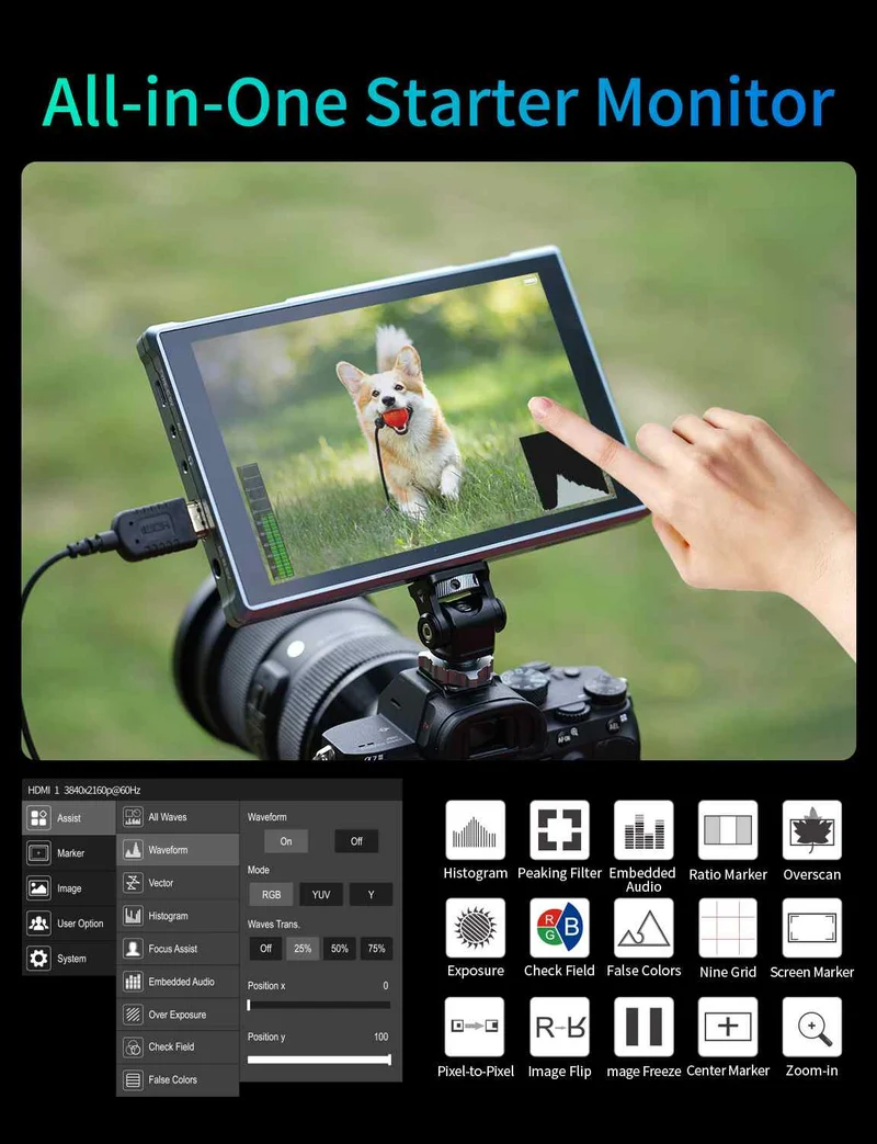 FEELWORLD FW759 PRO 7 Zoll 400nit HD Touchscreen Field DSLR Kameramonitor 4K HDMI 1280x800 IPS