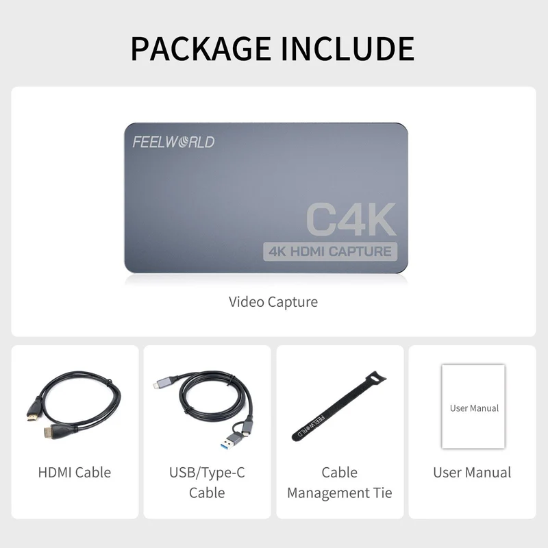 FEEWORLD C4K-Videoaufnahme, 4K HDMI 60 Hz, Ein- und Ausgang, USB-C, Plug and Play, für Streaming, Gaming, Videokonferenzen