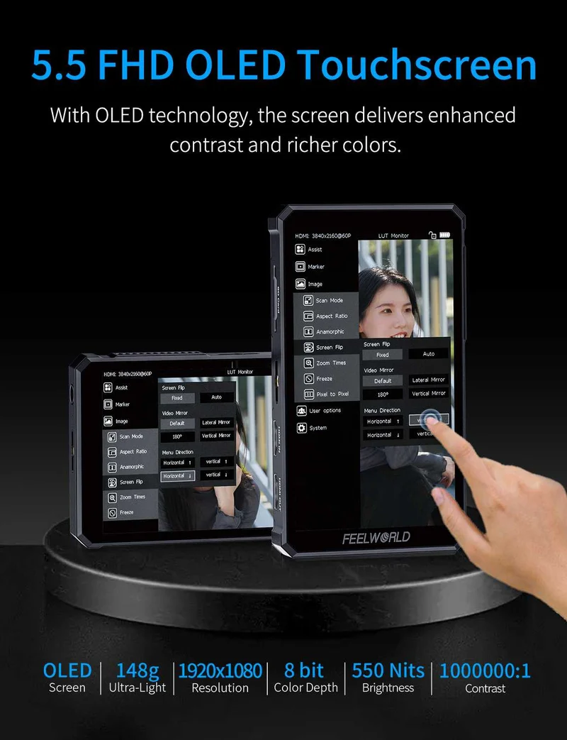 FEELWORLD PS6 5.5 Zoll 550nit OLED Vertikal Horizontal Kamera Feld Video Monitor Touchscreen 4K HDMI
