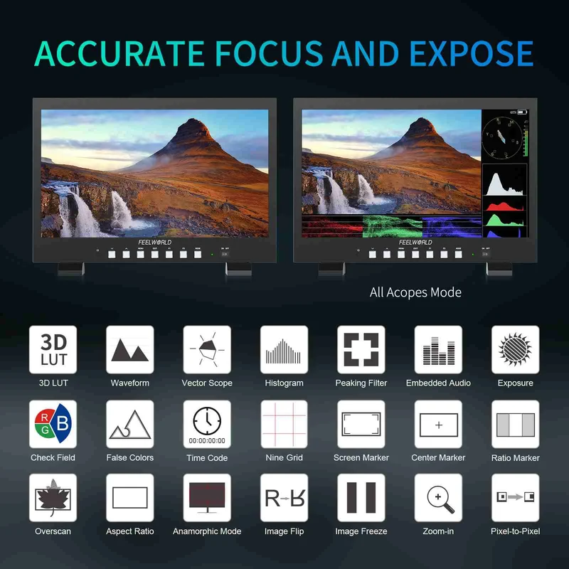 FEELWORLD FVM215 21.5-Zoll 1000nit Broadcast-Monitor Full HD IPS 4K60Hz HDMI 3G-SDI