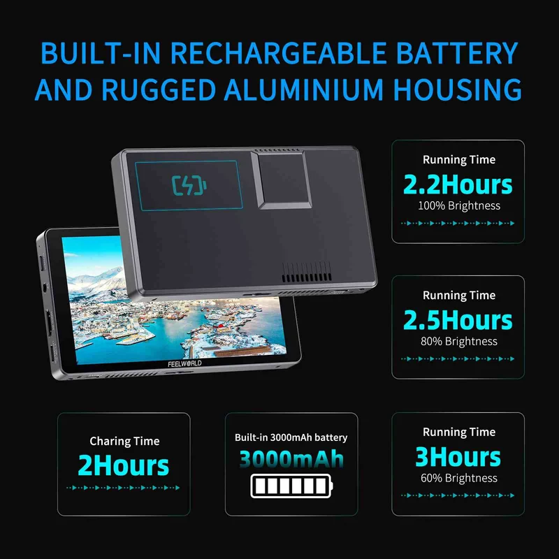 FEELWORLD P6XL 6 Zoll 1200 Nits Integrierter Akku Aluminium DSLR-Kamera-Feldmonitor Touchscreen 4K HDMI