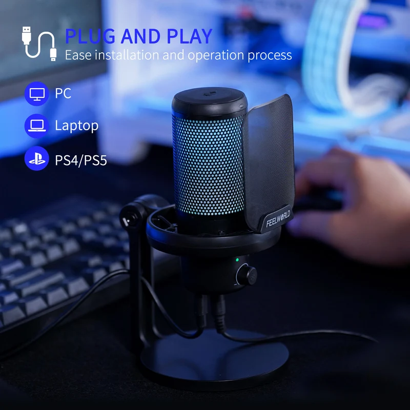 FEELWORLD VM1 Gaming-PC-USB-Kondensatormikrofon mit Desktop-Ständer