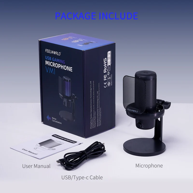 FEELWORLD VM1 Gaming-PC-USB-Kondensatormikrofon mit Desktop-Ständer