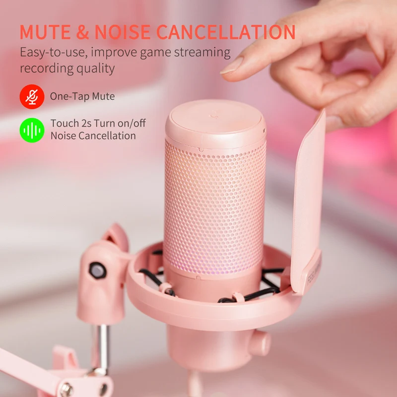 FEELWORLD VM1 Pink Gaming-PC USB-Kondensatormikrofon mit Galgenarmständer