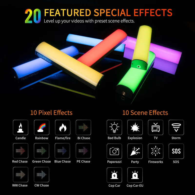 FEELWORLD MT2 Handlichtstab, 360° RGB-LED-Videolicht für die Fotografie