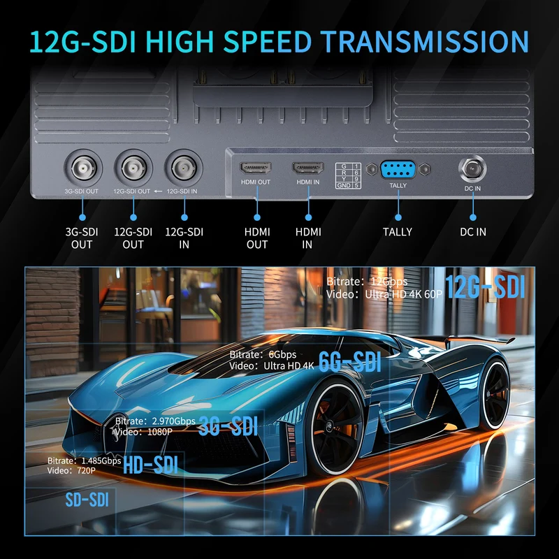 FEELWORLD S10 10.1 Zoll 1200nit 12G SDI Kamera-Feldmonitor Touchscreen mit hoher Helligkeit HDMI 2.0
