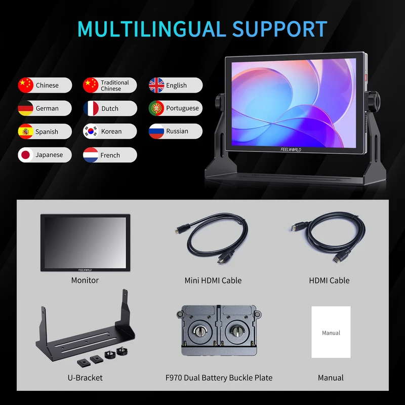 FEELWORLD S10 10.1 Zoll 1200nit 12G SDI Kamera-Feldmonitor Touchscreen mit hoher Helligkeit HDMI 2.0