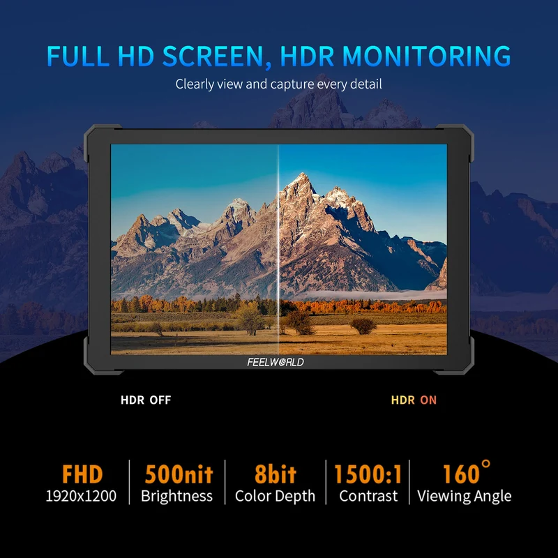 FEELWORLD T10 10.1 Zoll 500nit Aluminium DSLR Kamera Feldmonitor Externes Installations- und Stromversorgungskit