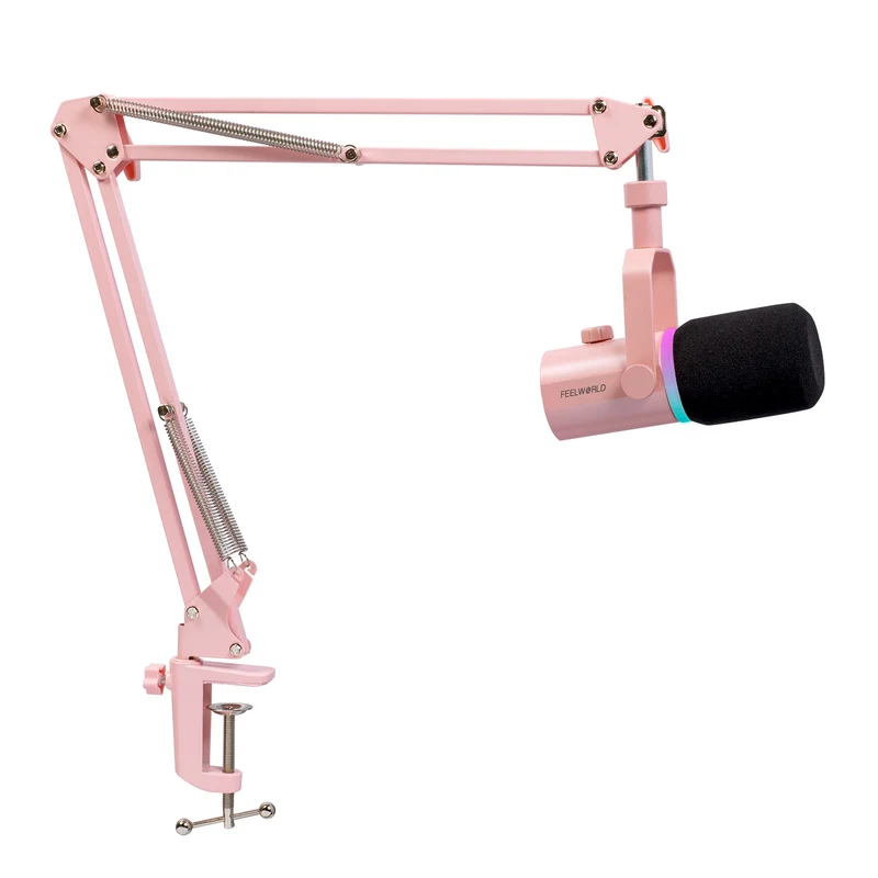 FEELWORLD PM1 Rosa XLR USB dynamisches Mikrofon mit Galgenarmständer für Podcast