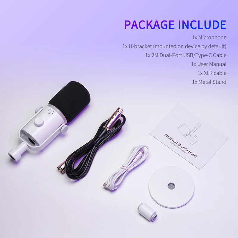FEELWORLD PM1 Weißes XLR-USB-dynamisches Mikrofon mit Desktop-Ständer für Podcast
