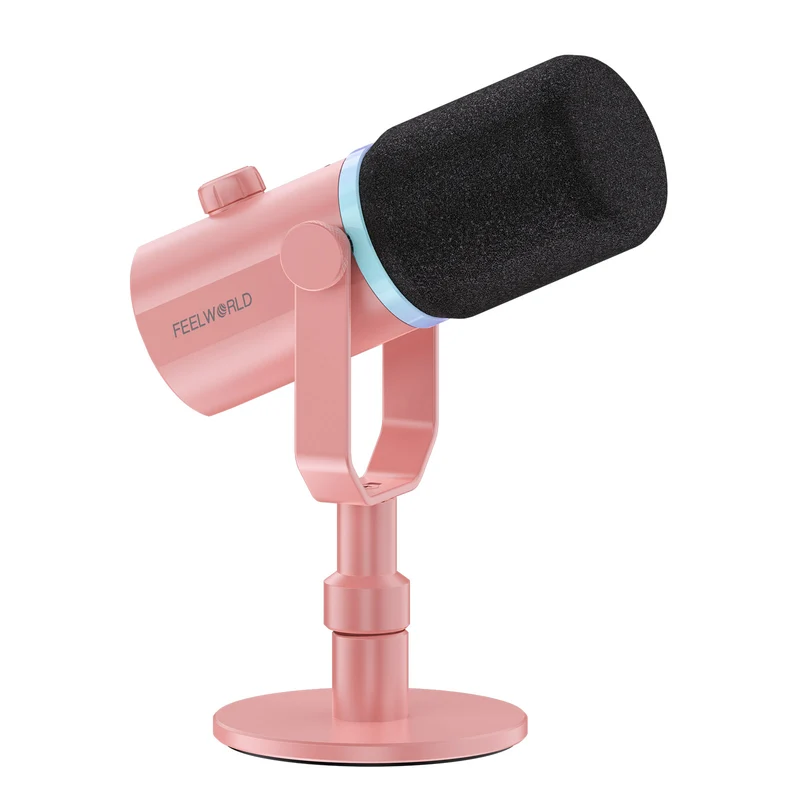 FEELWORLD PM1 Weißes XLR-USB-dynamisches Mikrofon mit Desktop-Ständer für Podcast
