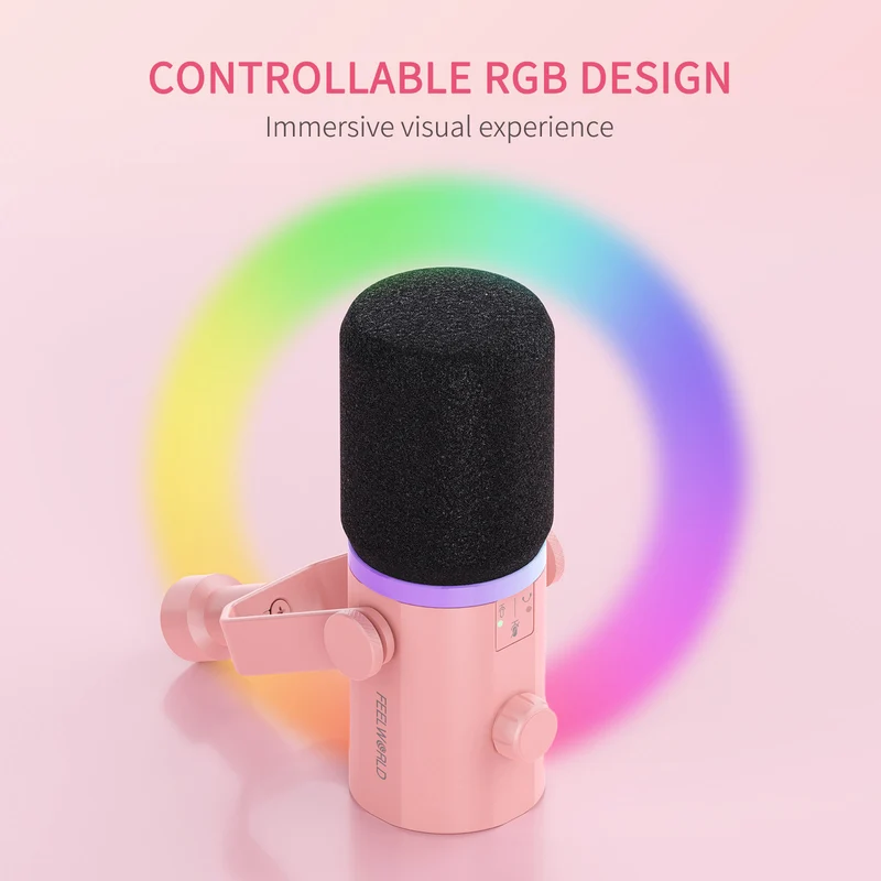 FEELWORLD PM1 Rosa XLR USB Dynamisches Mikrofon mit Desktop-Ständer Ständer für Podcast