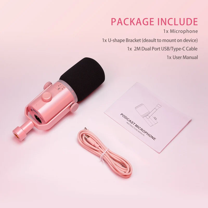 FEELWORLD PM1 Rosa XLR USB dynamisches Mikrofon für Podcasting Aufnahme Gaming Live-Streaming