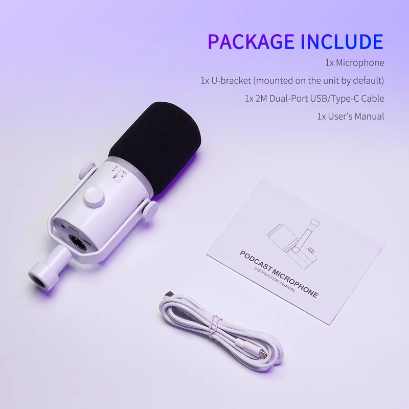 FEELWORLD PM1 Weißes XLR-USB-dynamisches Mikrofon für Podcasting-Aufnahmen, Gaming, Live-Streaming