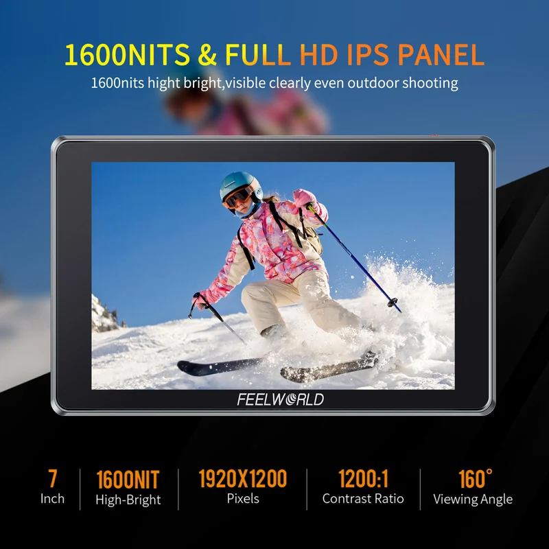 FEELWORLD S7 7 Zoll 12G SDI HDMI2.0 Kamera-Feldmonitor mit 1600nit Touchscreen mit hoher Helligkeit