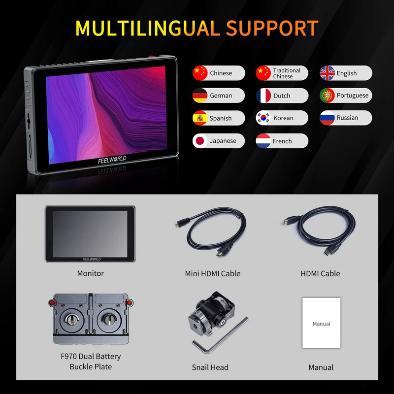 FEELWORLD S7 7 Zoll 12G SDI HDMI2.0 Kamera-Feldmonitor mit 1600nit Touchscreen mit hoher Helligkeit