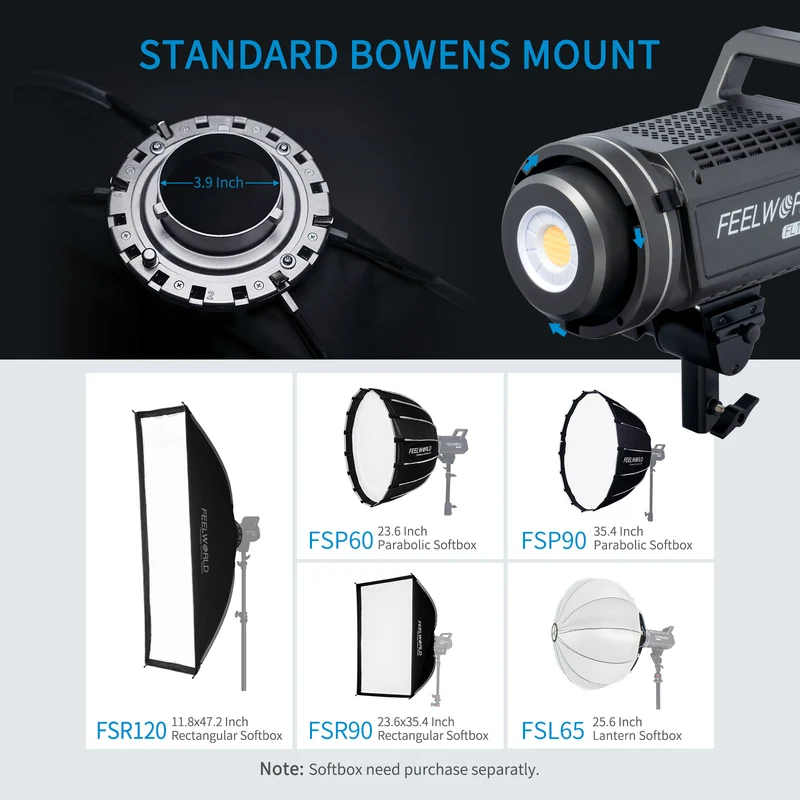FEELWORLD FL125D 125 W 5600 K Tageslichtpunktquelle Studio-Videolicht APP-Steuerung