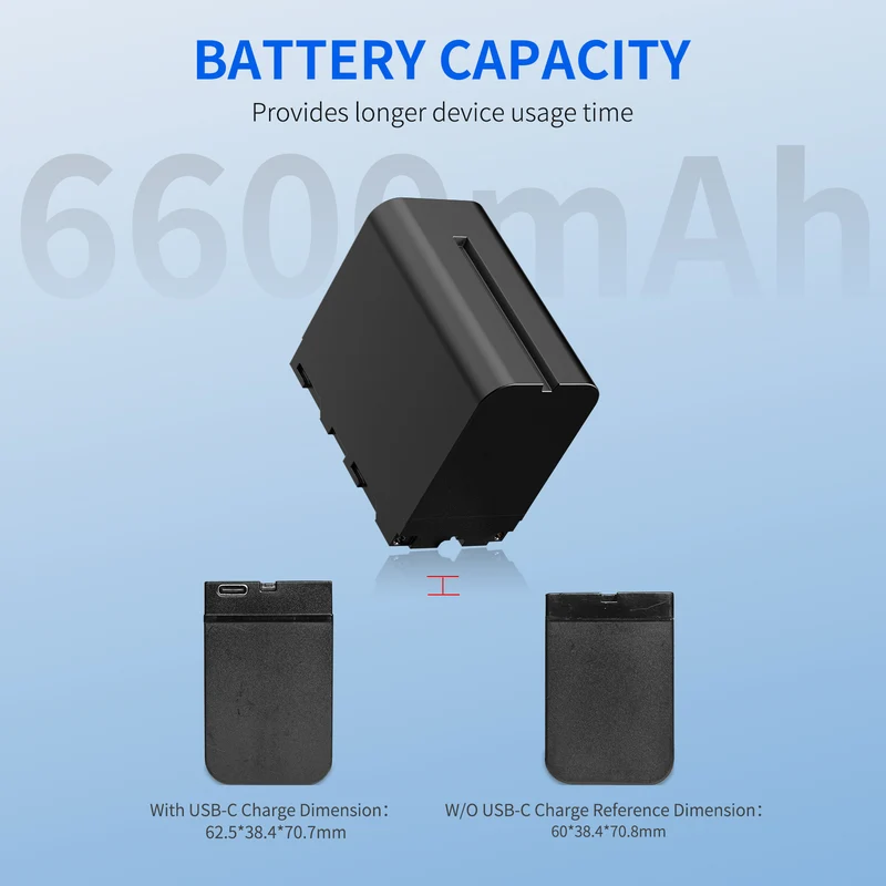 FEEWORLD NP-F970 6600 mAh Li-Ionen-Akku für Monitor, Videoleuchte, Videoübertragung, USB-C-Aufladung