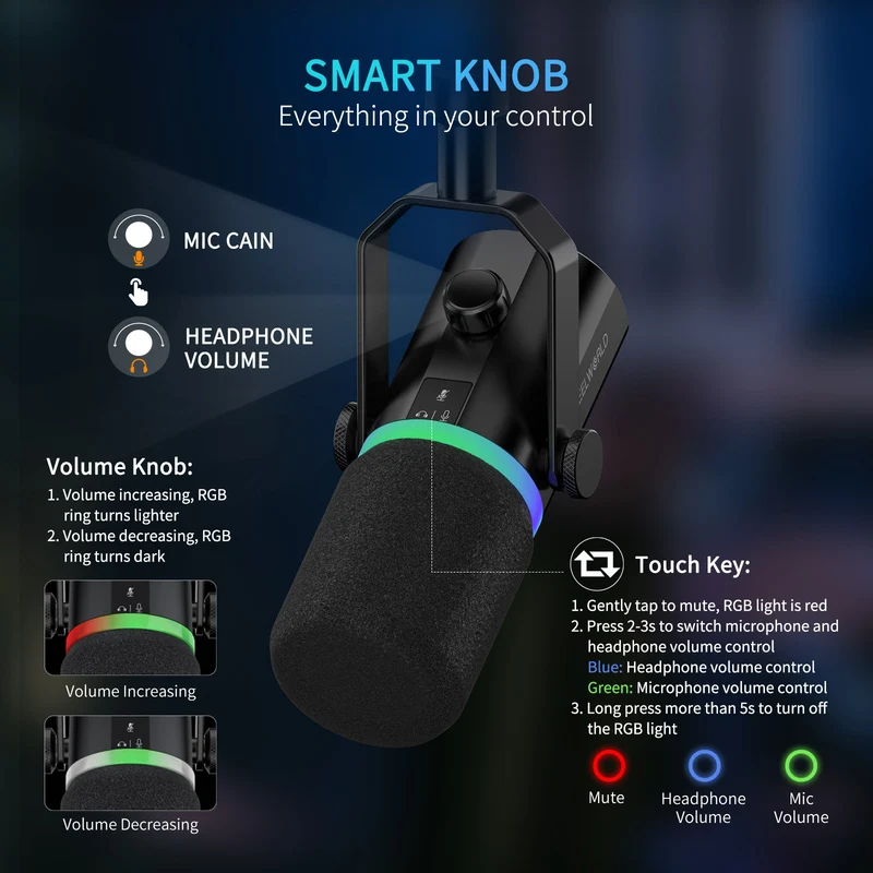 FEELWORLD PM1 XLR USB Dynamisches Mikrofon mit Galgenarmständer für Podcasts