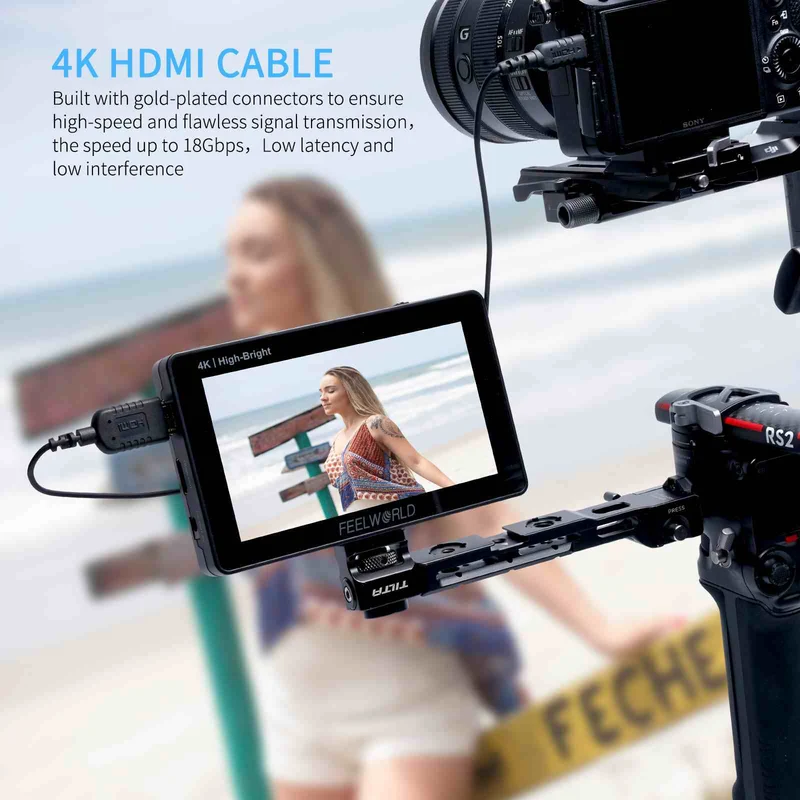 FEELWORLD Ultradünnes 4K-Micro-HDMI-zu-HDMI-Kabel 3 Fuß, 2.5 mm schlankes HDMI 2.0-Kabel, unterstützt High Speed ​​4K@60Hz 2160p 1080p 18 Gbit/s 3D HDR für Kamera, Camcorder