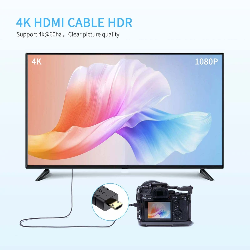 FEELWORLD Ultradünnes 4K-Micro-HDMI-zu-HDMI-Kabel 1.5 Fuß, 2.5 mm schlankes HDMI 2.0-Kabel, unterstützt High Speed ​​4K@60Hz 2160p 1080p 18 Gbit/s 3D HDR für Kamera, Camcorder