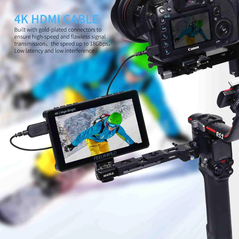 FEELWORLD Ultradünnes 4K-Mini-HDMI-zu-HDMI-Kabel 3 Fuß, 2.5 mm schlankes HDMI 2.0-Kabel, unterstützt High Speed ​​4K@60Hz 2160p 1080p 18 Gbit/s 3D HDR für Kamera, Camcorder, Laptop, Tablet