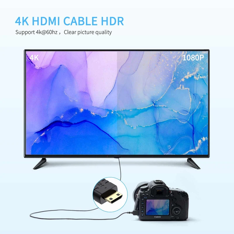 FEELWORLD Ultradünnes 4K-Mini-HDMI-zu-HDMI-Kabel 1.5 Fuß, 2.5 mm schlankes HDMI 2.0-Kabel, unterstützt High Speed ​​4K@60Hz 2160p 1080p 18 Gbit/s 3D HDR für Kamera, Camcorder, Laptop, Tablet